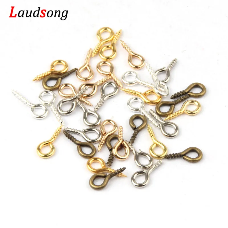 200pcs/lot Small Tiny Mini Eye Pins Eyepins Hooks Eyelets Screw Threaded Clasps Hooks Jewelry Findings For Making DIY Supplies