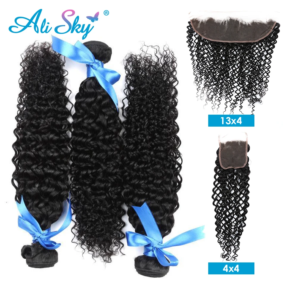 Kinky Curly 3Bundles With 13X4 Ear To Ear Lace Frontal PrePlucked With Baby Hair Long 28inch Curly Bunldes With 4x4 Lace Closure