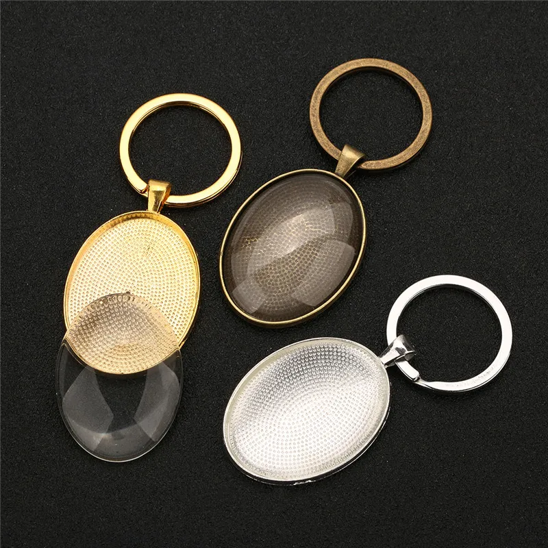 

2pcs Blank Keychains Base Findings Oval 30x40mm Glass Cabochon Cameo Pendants Setting Key Rings Base Craft Diy Jewelry Making