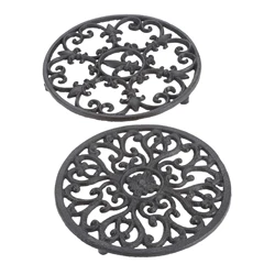 1pc Cast Iron Teapot Trivet Vintage Exquisite Brown Round Pot Holder Hollow Mat Insulation Pad Table Decor Kitchen Teaware Retro