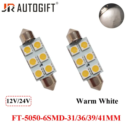 Imagen 2 del producto Festoon-luz LED para puerta Interior de coche, iluminación de 24V, 12V, 5050 6SMD, 31/36/39mm/41mm, blanco/azul/verde/rojo/amarillo/blanco cálido, FT C5W, 10 unidades