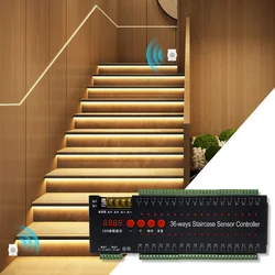 PIR Sensor Stair Lights 36 Channel Strip Controller 2 in 1 auto Night light COB Flexible LED Strip DC24V Tape Lights Step Lamp