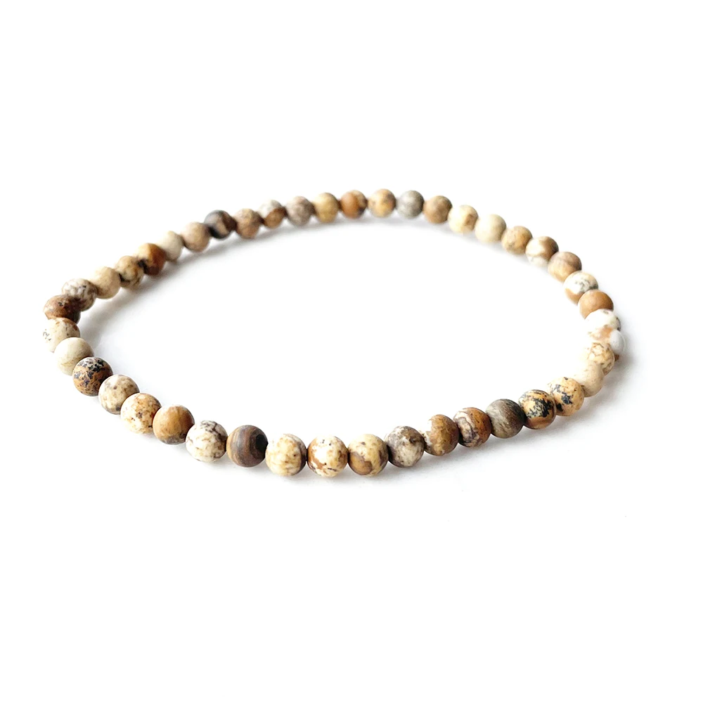 

MG0155 Wholesale Natural 4 MM Matte Picture Jasper Bracelet Womens Mini Gemstone Jewelry