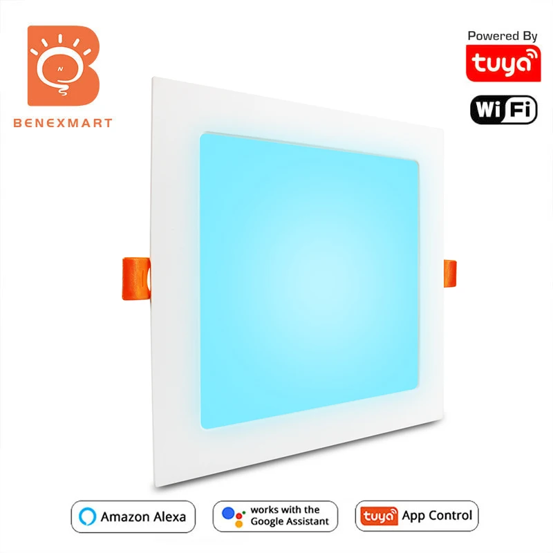 Benexmart Tuya WiFi 7w 10w 15w Led Smart Downlight RGBW wpuszczane oświetlenie sufitowe z kwadratowy Panel Alexa Google Home sterowanie głosem