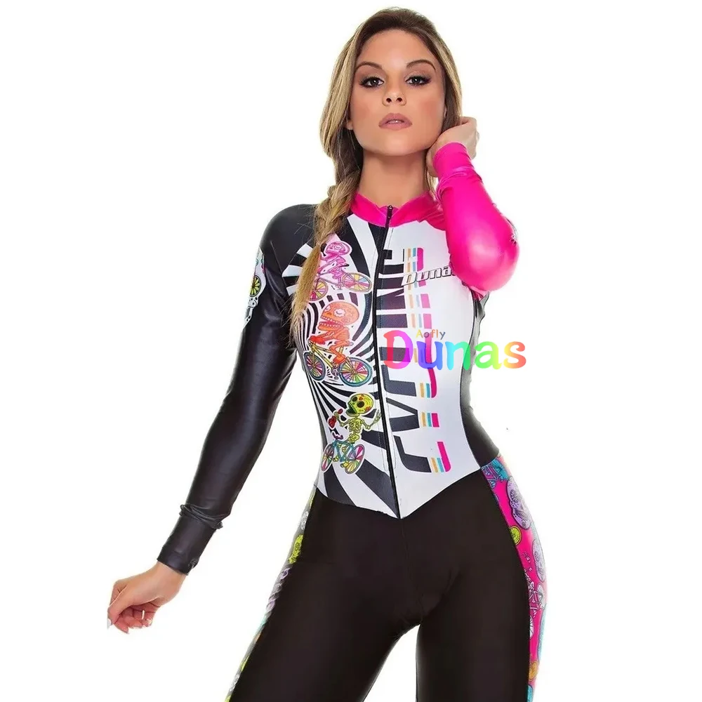 DUNAS Macaquinho Ciclismo Feminino Cycling Monkey Long Sleeve Macacão Clothing Sets Professional Team Triathlon Gel Pants