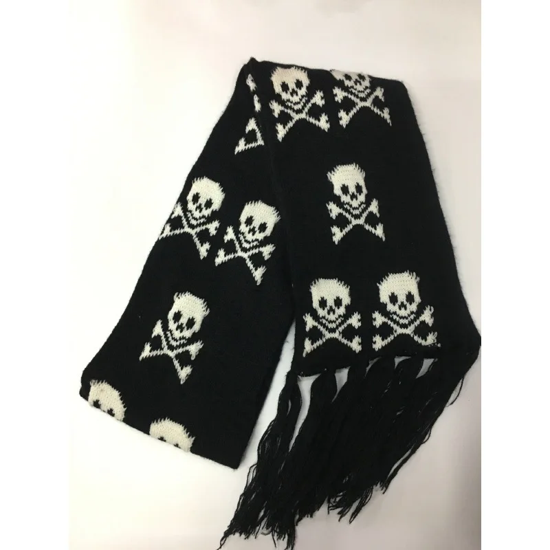 Dragon Skull Scarf Unisex Women Man Winter Knitted Pashmina Shawl Black Acrylic Echarpe Luxury Female Skeleton Wrap with Fringes