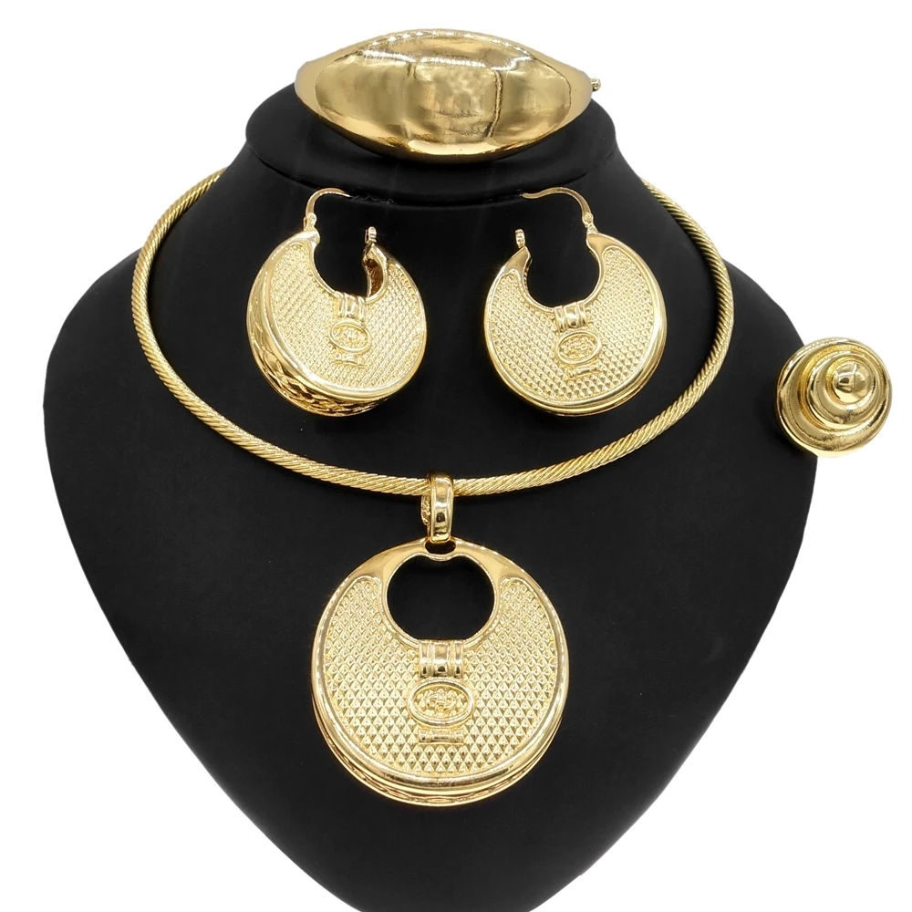 

Jewelry Sets For Women Necklace And Earring Latest 24k Gold Plated Big Round Pendant Accessories Free Shipping In Nigeria Gifts