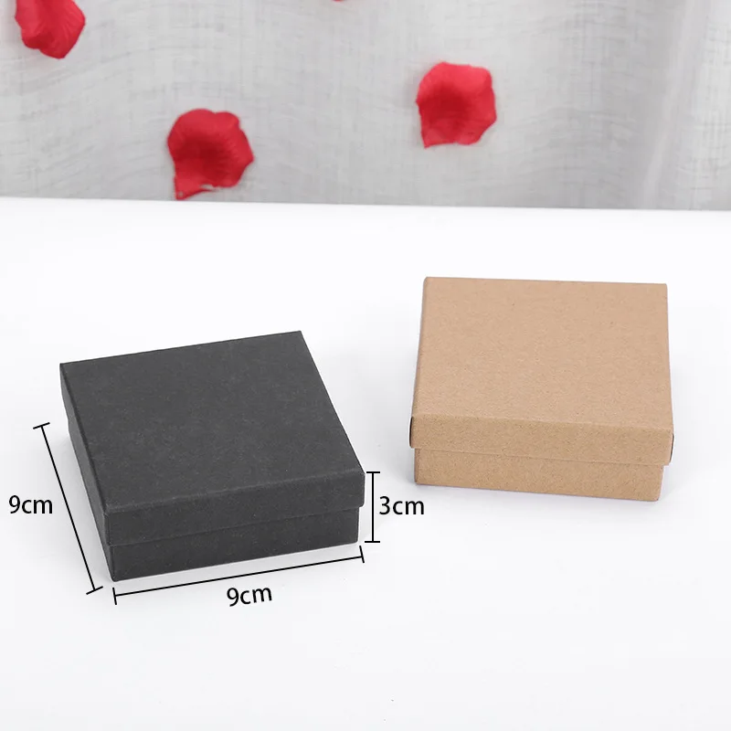 

New 9x9x3cm Black Brown Paper Kraft Jewelry Packaging Boxes Necklace/Bracelet/Earring Gift Favour Vintage Cases Storage Package