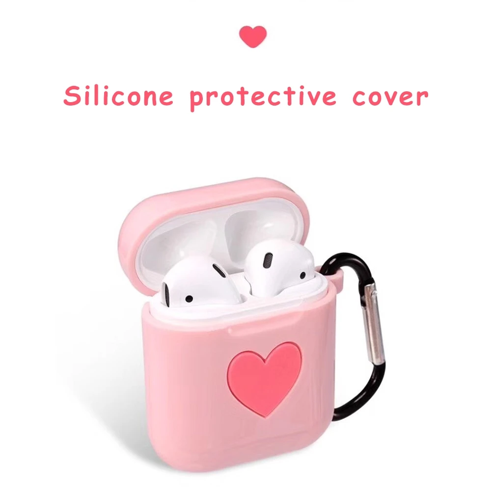 Silicone Earphone Case Hang Buckle Love Protective Sleeve Cover For Airpods 1/2 Earphones Box
