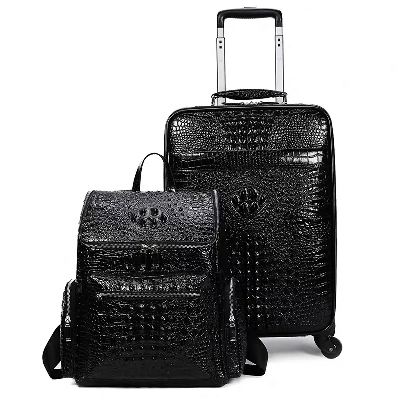 New Leather crocodile pattern travel luggage with handbag men head cowhide universal wheel suitcase 20 inch boarding case