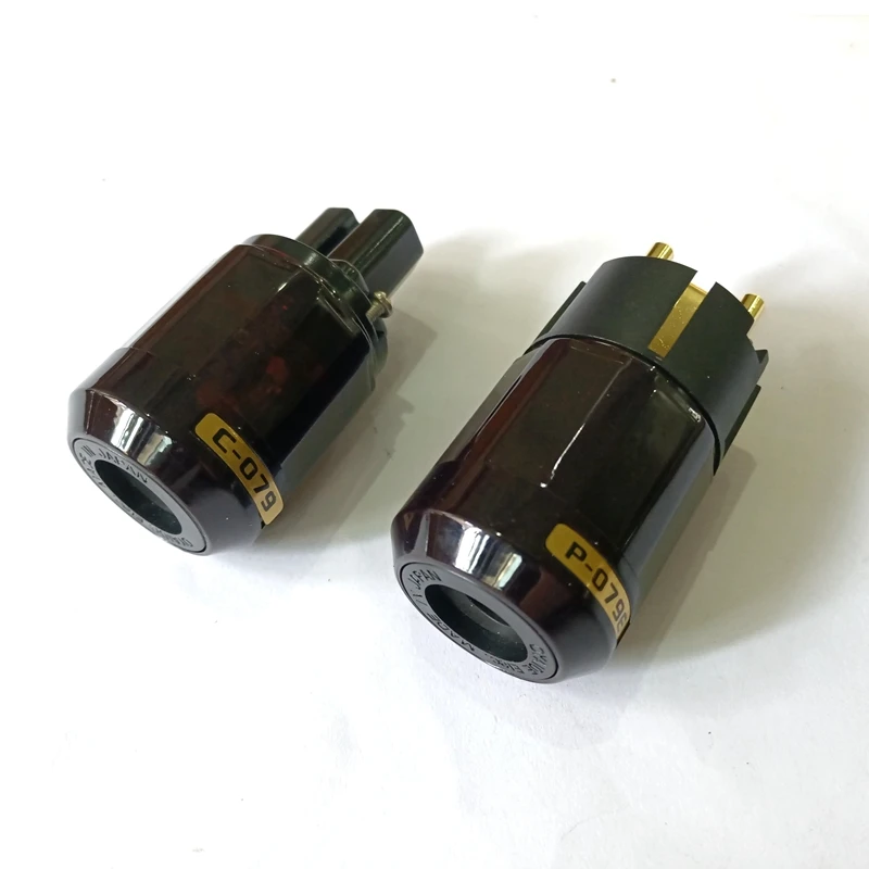 Par de audio HiFi chapado en oro, conector IEC de C-079 + adaptador de enchufe europeo Schuko de P-079E para cable de alimentación de CA, Conector