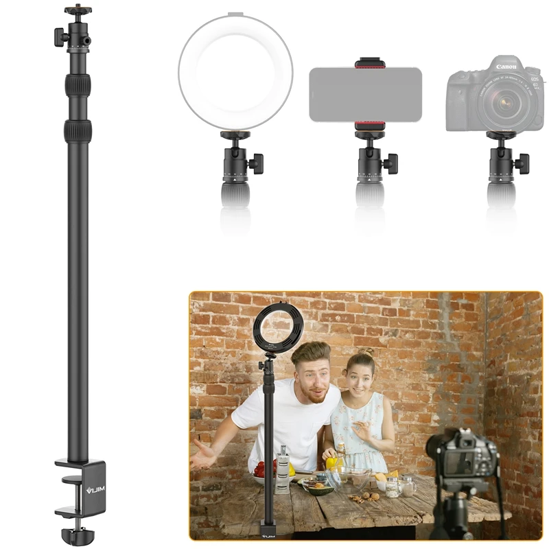 VIJIM LS03 124CM Extend Desk Light Stand With Phone Holder Removable Ballhead 1/4 Screw Lights Stick for Camera Phone Ring Light