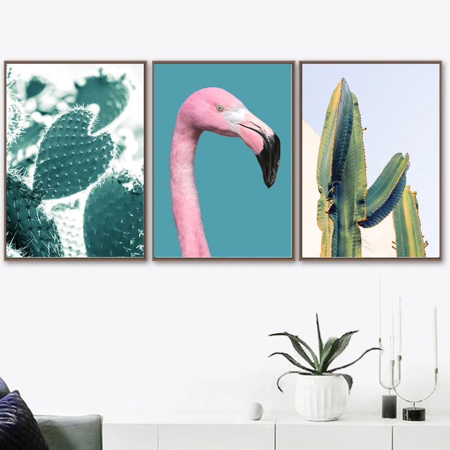 Pink Flamingo Cactus Aloe Plant Landscape Wall Art Canvas Painting Nordic Posters And Prints Wall Pictures For Living Room Decor