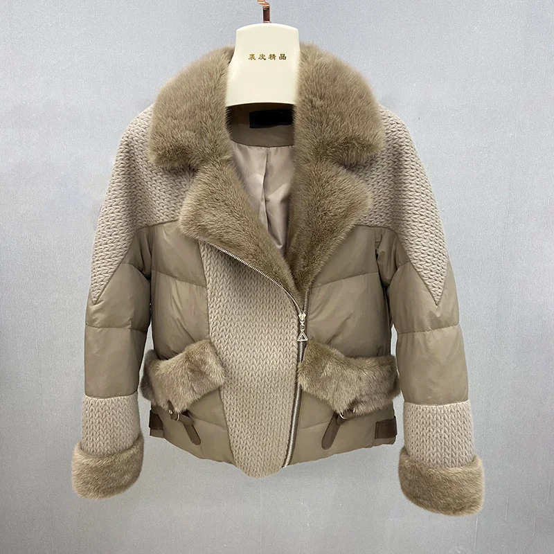 Manteau en fourrure de vison véritable pour femmes, col en fourrure, vestes d'hiver pour femmes, vêtements de luxe pour femmes, 2023