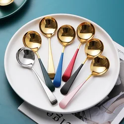 Round Head Ice Cream Dessert Coffee Mixing Spoon Tea Sugar Cake Cutlery Scoop Stainless Steel Tableware Ladle Accessories