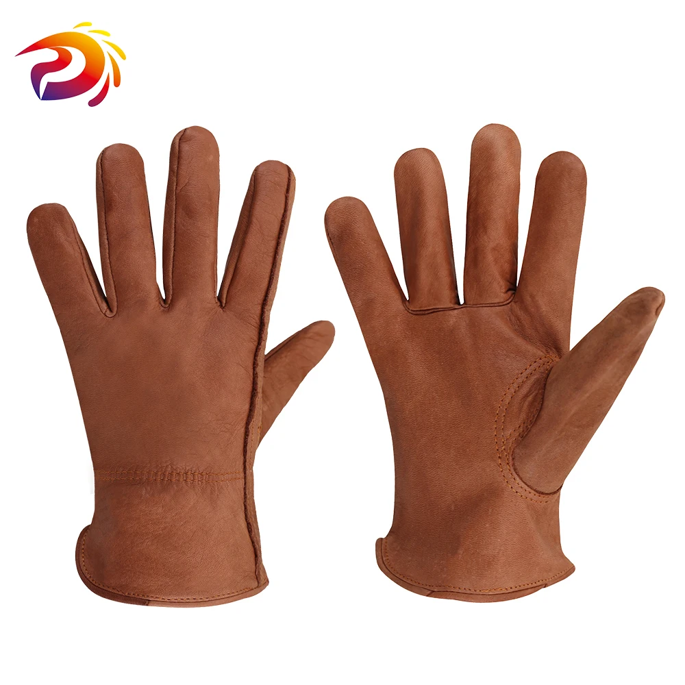 Brown Leather Work Gloves Motorcycle / Driving / Gardening / Cycling / Fruit Picking Safety  Gloves By Dian Shang