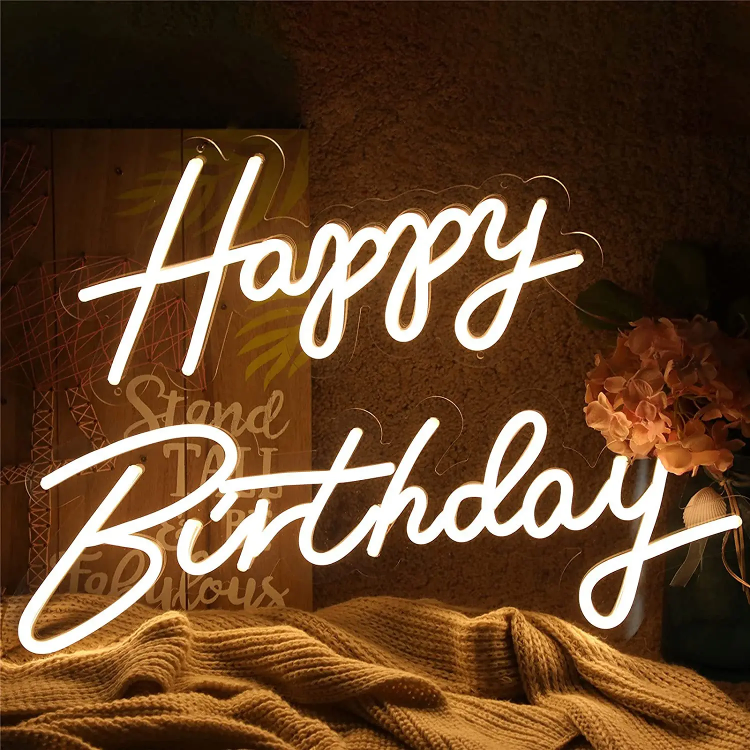 Imagem -02 - Acrílico Transparente Led Neon Light Sign Happy Birthday Light Flex Light Decoração de Festa de Casamento 23 em x 16 in