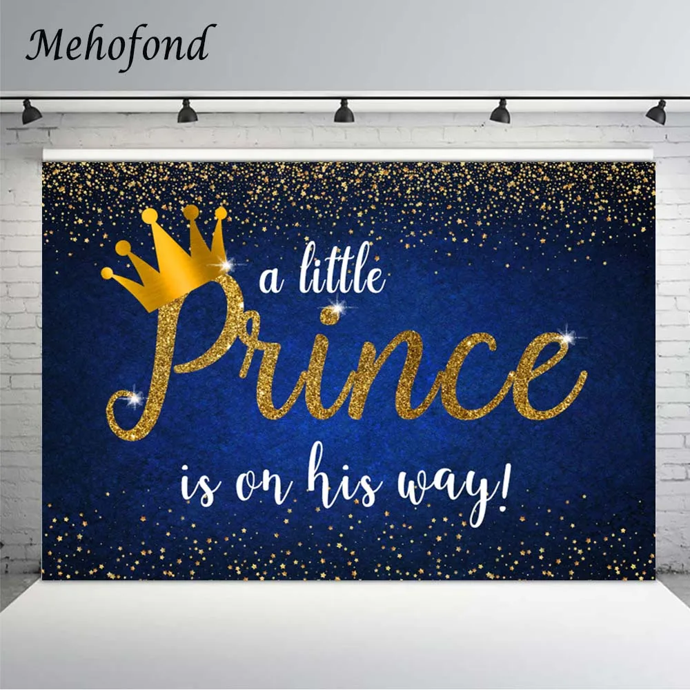 

Mehofond Newborn Boy Baby Shower Star Photography Background Shiny Gold Blue Little Prince Birthday Party Backdrop For Photocall