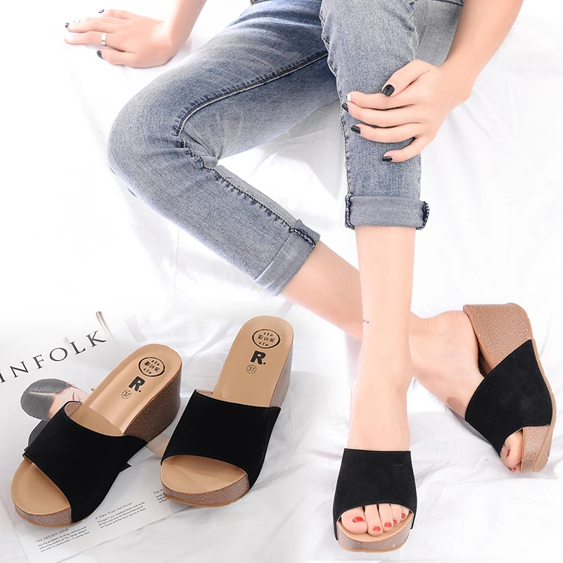 New Arrival Flock Pu Solid Rubber Summer Women Outdoor Slippers