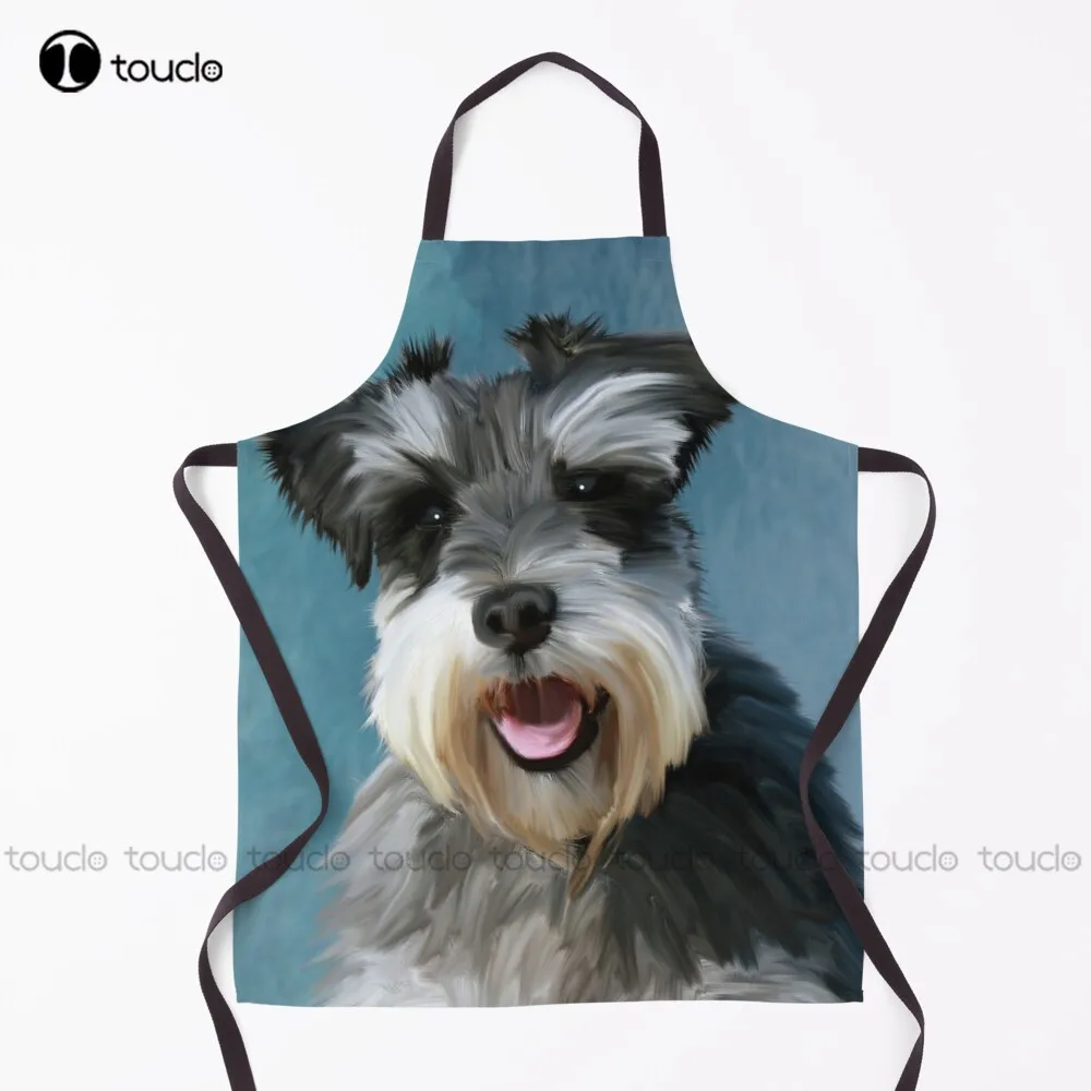 Miniature Schnauzer Dog Water Color Art Painting Apron Women Waist Aprons Personalized Custom Cooking Aprons Unisex Adult Apron