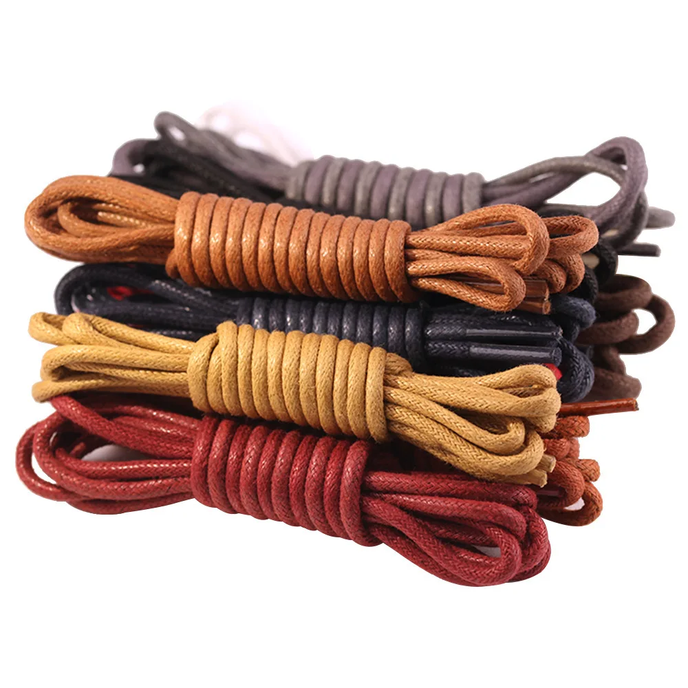 80/100/120CM 1Pair Cotton Waxed Shoelaces Round Oxford Shoe Laces Boots Laces Waterproof Leather Shoelace For Shoes Strings