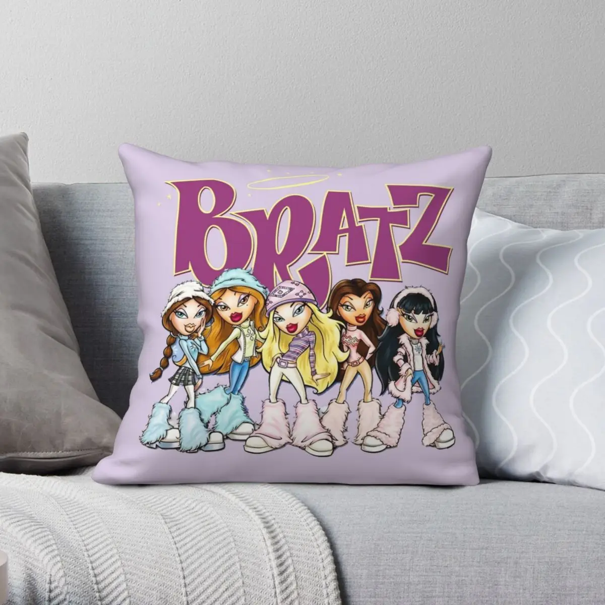 Bratz Square Pillowcase Polyester Linen Velvet Printed Zip Decor Pillow Case Room Cushion Cover 45x45