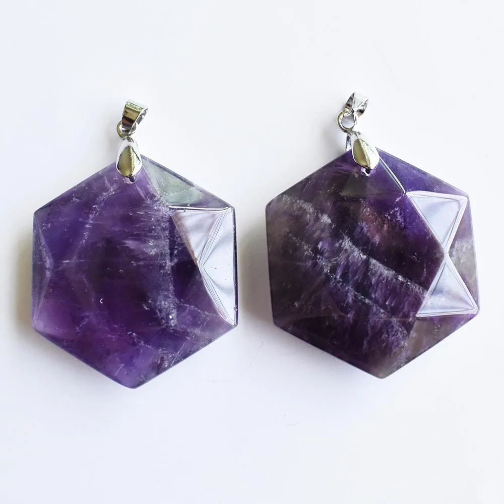 Natural stone amethysts Necklace Pendant Polygon Shape Pendant for Jewelry Making DIY Necklace Wholesale 4pcs/lot free shipping