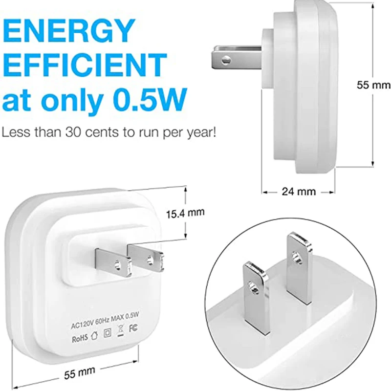 Cool White Plug-in LED Night Light, Dusk to Dawn Smart Sensor Lights Suitable for Bedroom,Kitchen,Toilet,Stairs,Hallway