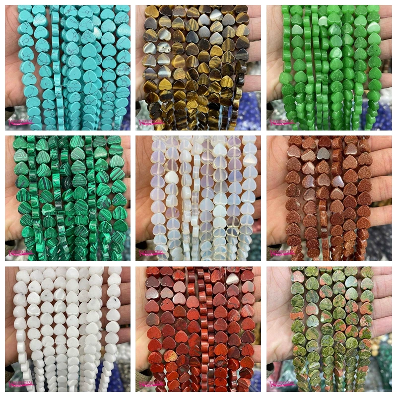 

Natural Multicolor Stone Spacer Loose Beads 10mm Smooth Heart Shape DIY Jewelry Accessories 38Pcs wk413