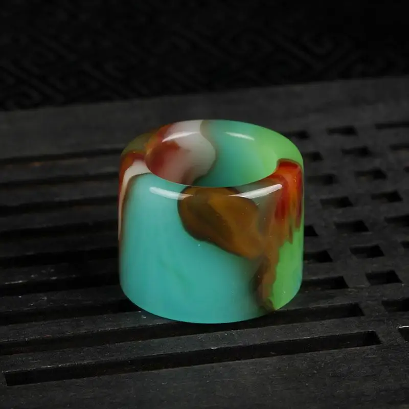 Men\'s Golden Jade Ring Xinjiang Caiyu Gobi Banzhi Popular Jewelry for Fashionable Accessories