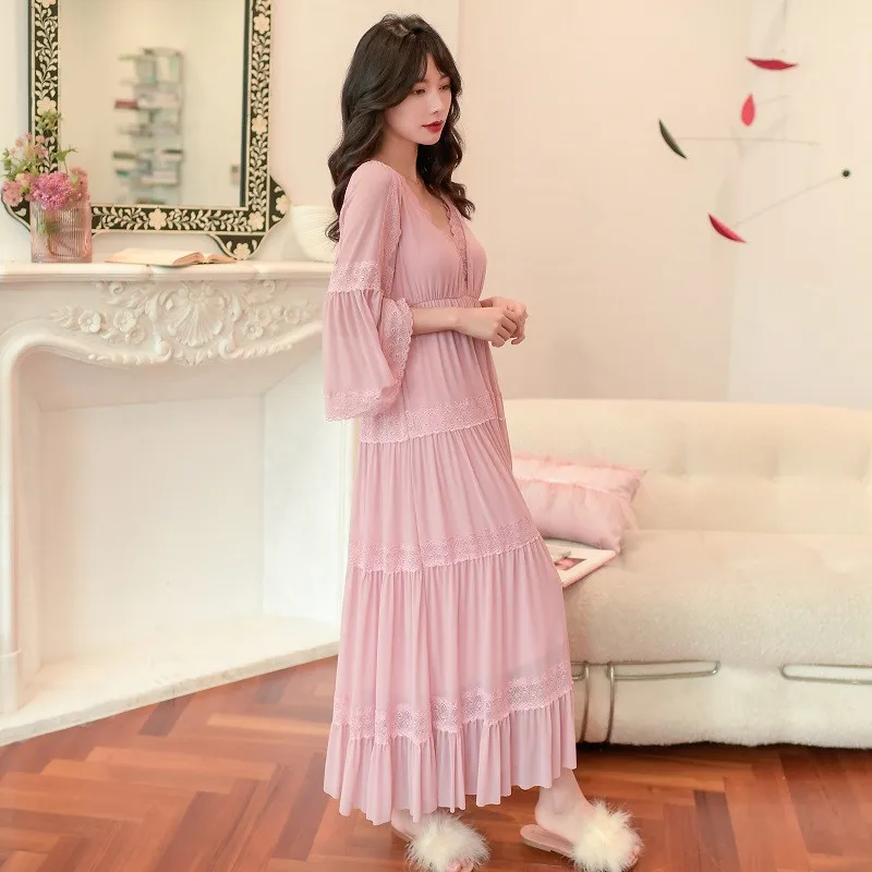 Spring Autumn Modal Women\'s Nightgowns Vintage Princess Gauze Long Sleepwear Girls Tiered Night Dress Home Wear