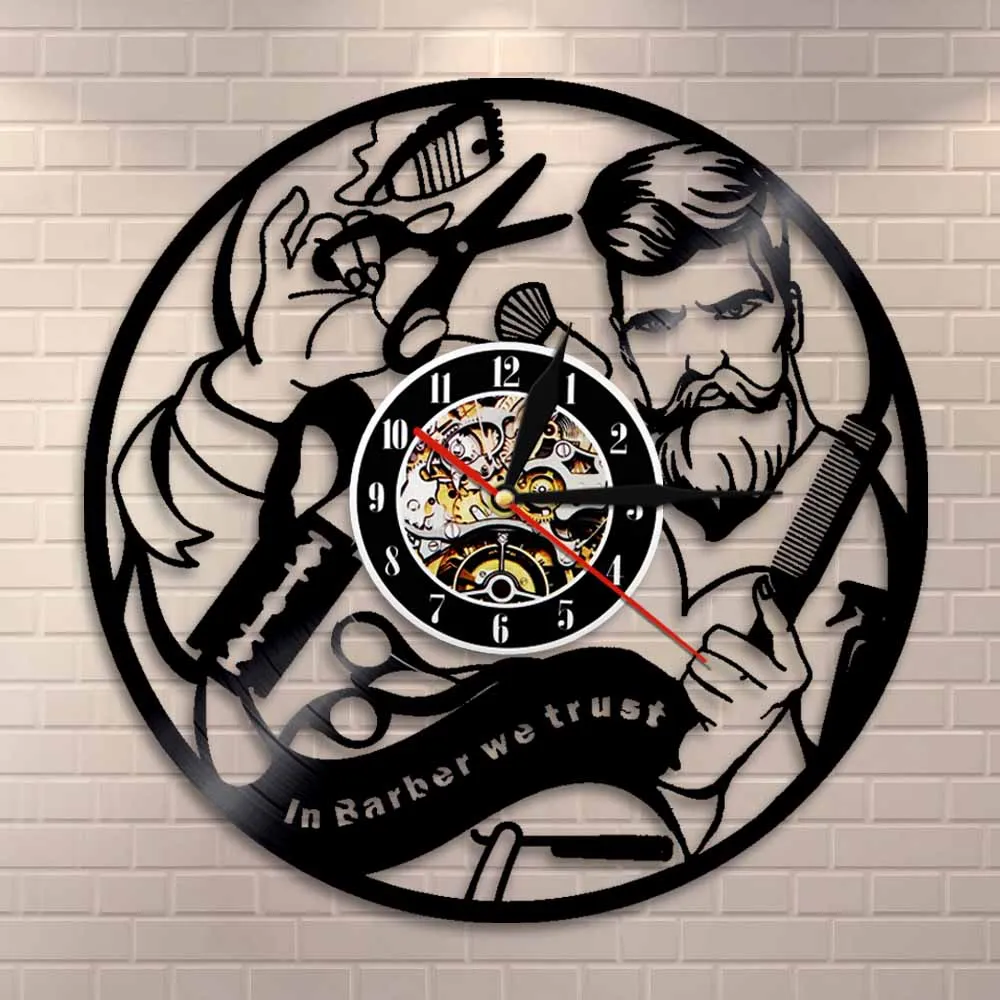 Hairdresser Decorative Wall Clock Personality Vinyl Record 3D Hanging Watch Modern Art Decor For Barber Shop Beauty Salon