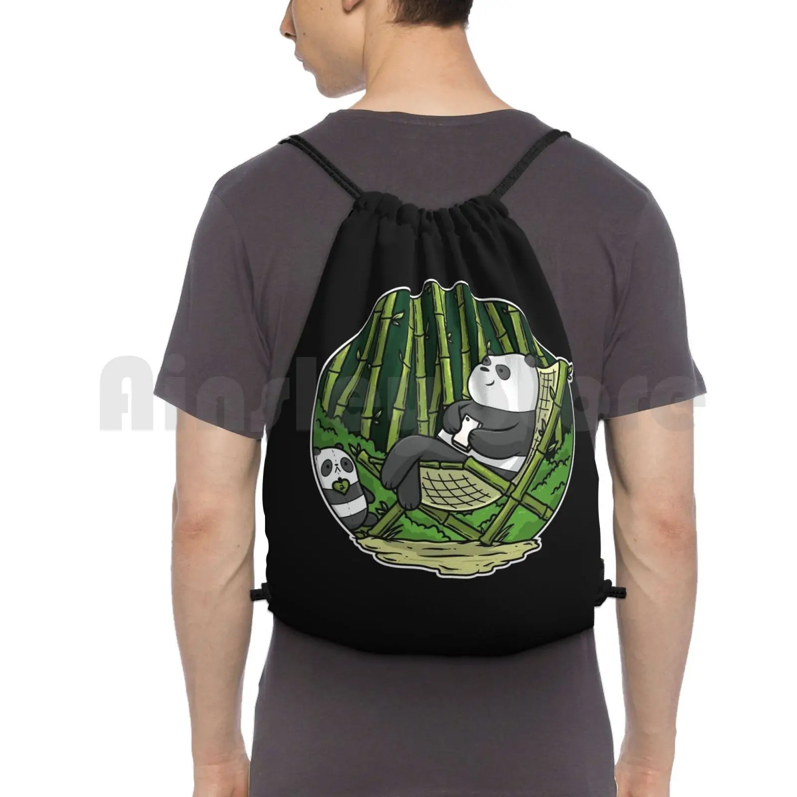 Panda Bamboo Backpack Drawstring Bags Gym Bag Waterproof Panda Bear Bears Panda Bear Pandas Relax Chill Funny Cool