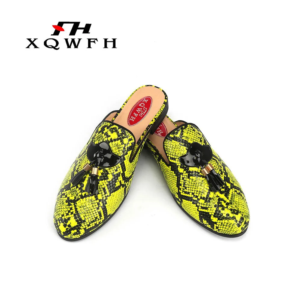 New Style Handmade Men's Slippers Print Snake Leather Male Sandals Fashion Party Men Smoking Slippers Male Casual Shoes