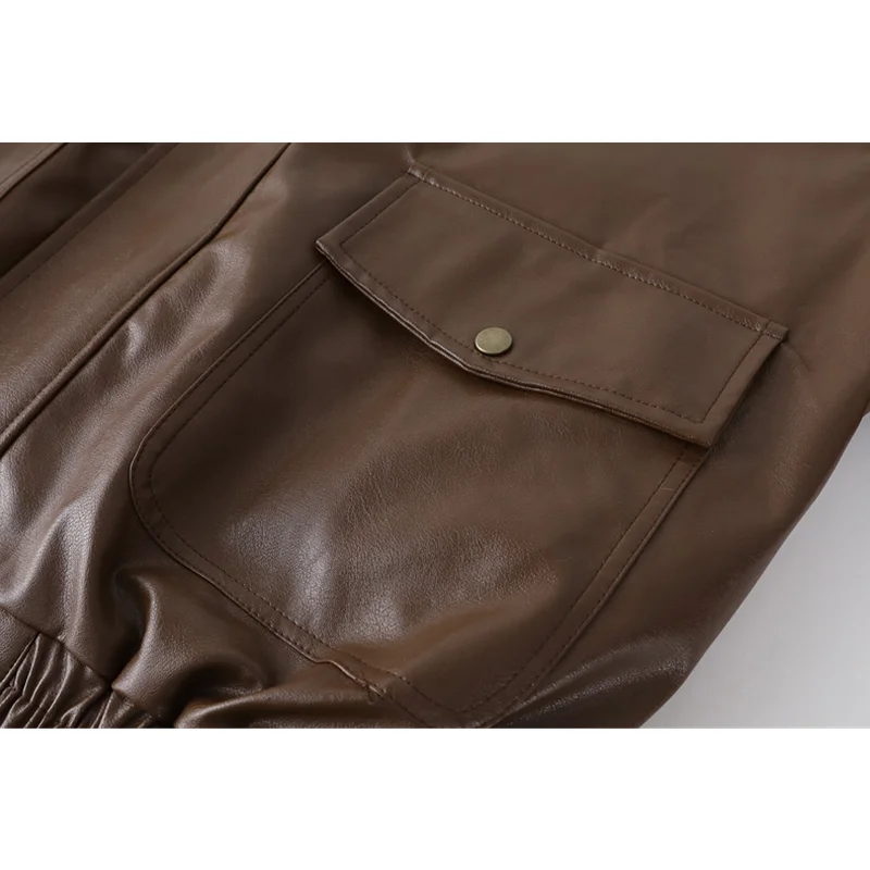 Veste en cuir patchwork en peluche pour femme, manteau en fausse fourrure, col en fourrure, noir, streetwear chaud UNIS issant Baggy, haut de