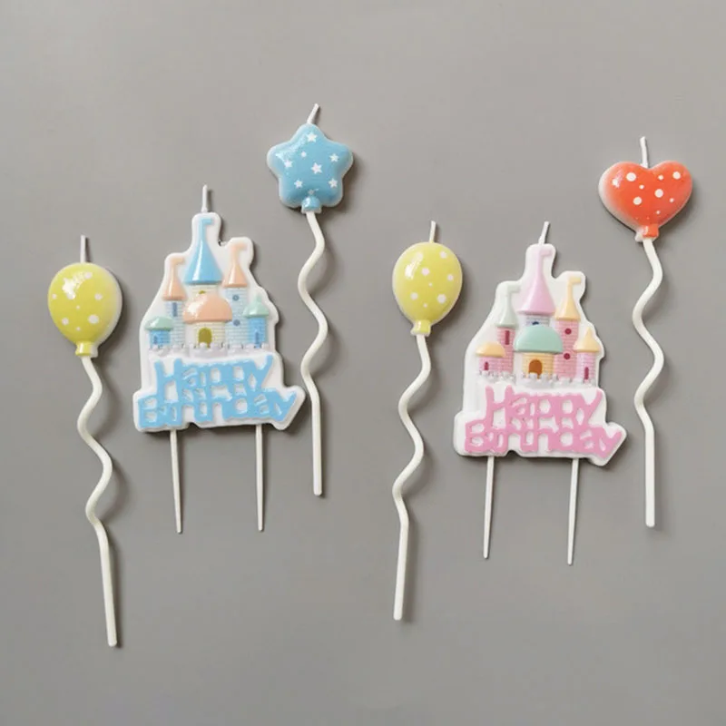 

Children's Birthday Baking Cake Party Decoration Lovely Cartoon Castle Modeling Pink Blue Balloon Candle Plug-In Atmosphere