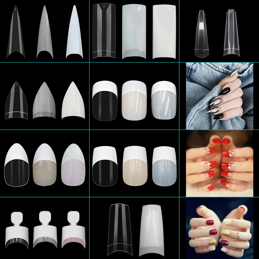 Stiletto Nail Hot French Ballerina Coffin Rounded Square False Nail Tips Manicure Fake Nail Tips 100 PCS 200 PCS 500PCS