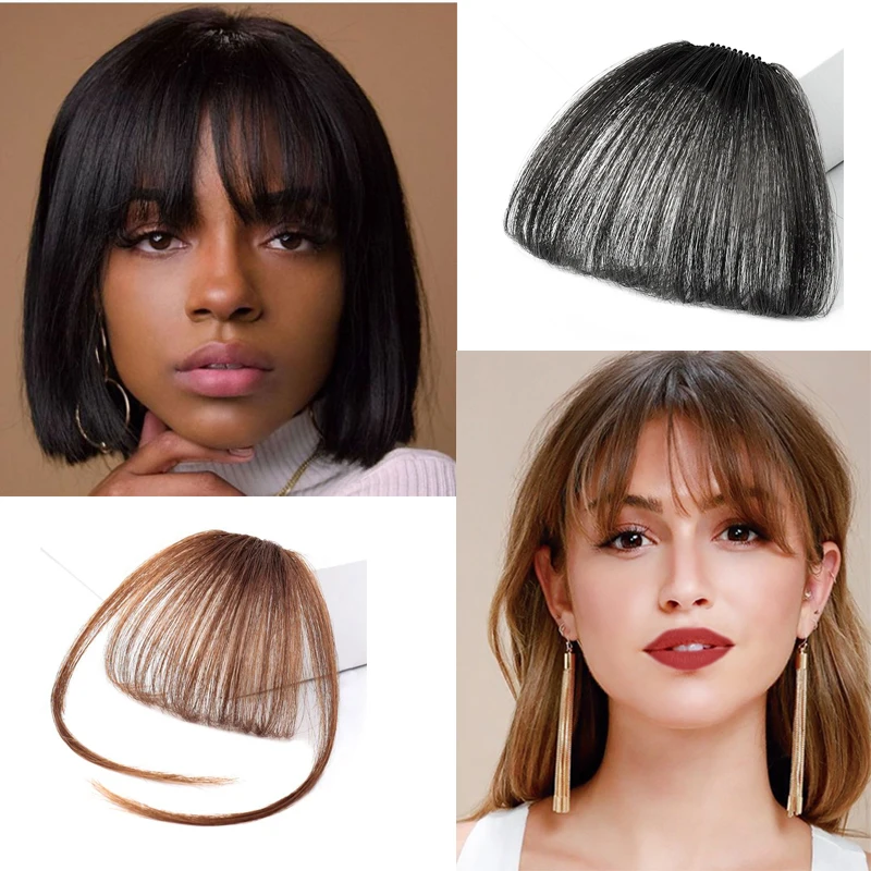 Clipe Sintético Na Extensão Do Cabelo Para Mulheres, Bangs De Ar Natural, Pedaço De Franjas Falsas, 24 Cores