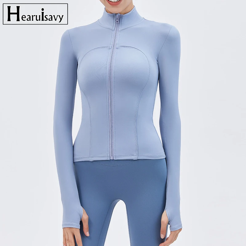 New Nude Yoga Jacket Stand Collar Zipper Shirt Women\'s Gym Running Sports Fitness Long Sleeve Slim High Stretch Top 6 Color