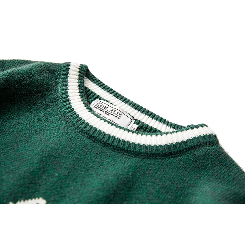 2022 Preppy Style Jacquard Green Harajuku Hip Hop Men Knitted Sweater Casual Women Pullover Lounge Wear Kpop Knitwear For Teens