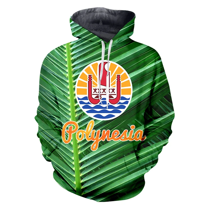 

Fashion Autumn Winter Polynesia Tahiti Country Art Flag Men's 3d Printed Leaf Leaves Sports Hoodie Casual Street Sports Jacket