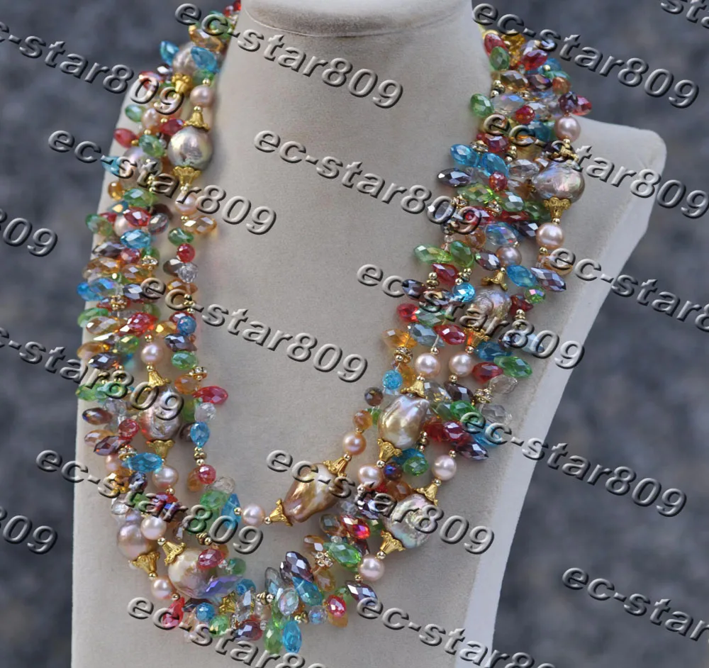 

Z11538 4Row 22" 24mm Lavender Baroque Keshi Pearl Multicolor Crystal Necklace