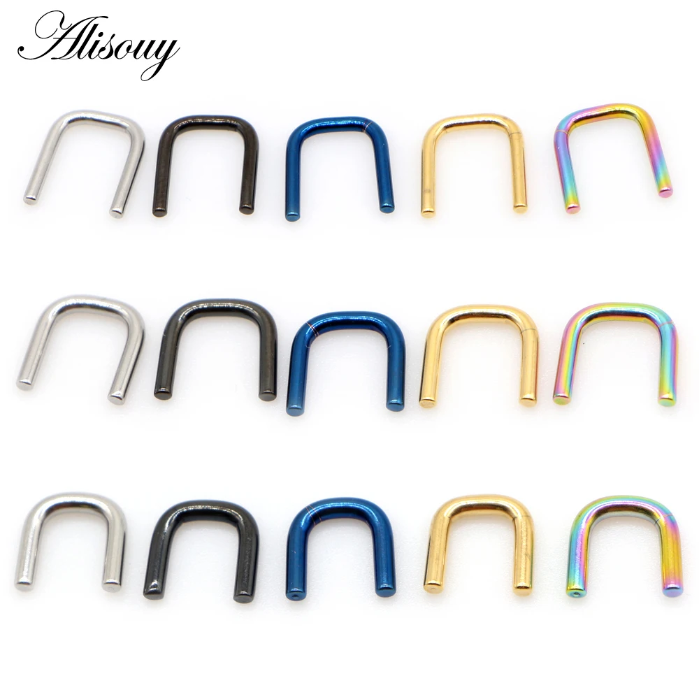 Alisouy 1pc U Shaped Stainless Steel Hiphop Rock Fake Open Septum Nose Ring Industrial Helix Tragus Ring Body Piercing Jewelry