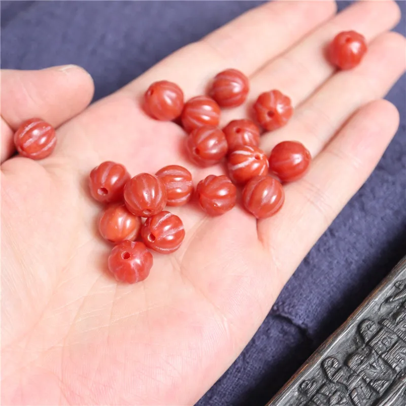 Natural Red Agate Round Lanterns Beads Carved Pumpkin Loose Beads 8/10/12/14/16/18/20mm Melon Stone Beads TSB0456