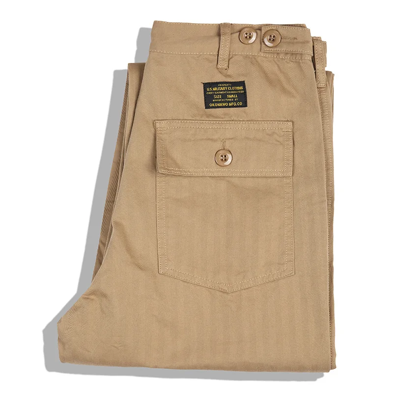 Ok1911 Casual Vintage Cargo Pants Fashion Urban Herringbone High Quality Khaki Daily Outdoor Hiking Sport Straight Trousers