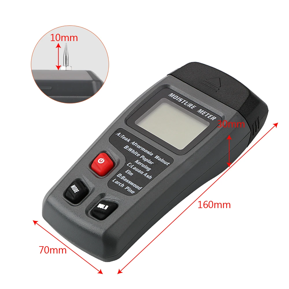 Con ampio Display LCD rilevatore di umidità in legno misuratore di umidità per legno digitale portatile a due pin 0-99.9% Tester di umidità per legno