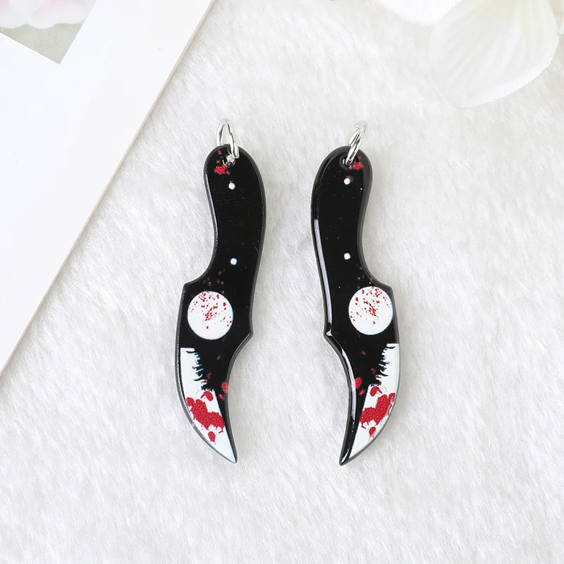 6 Pcs Gothic Bloody Knife Charms Scissors  Axe Blood Acrylic Halloween Weapon Shape Jewlery Findings For Earring Necklace Diy