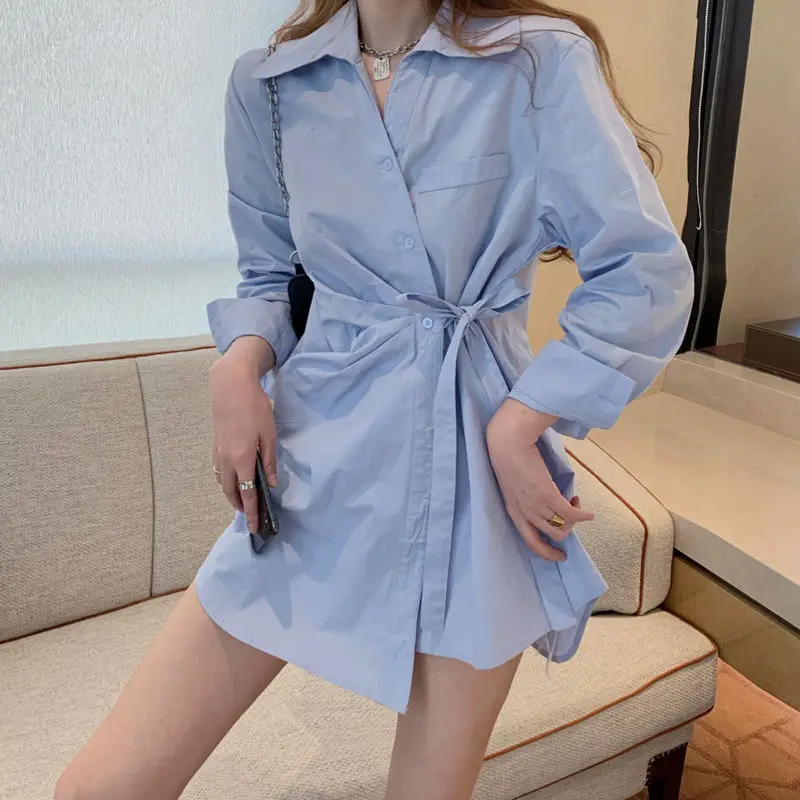 Shirt Women Solid Bandage Casual Female Long Sleeve Loose Elegant Tops Vintage Fashion All-match Simple Popular Streetwear Chic