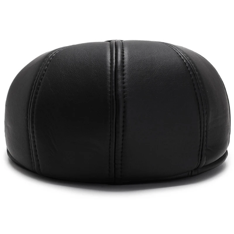 HT2629 Beret Cap Autumn Winter Hats for Men PU Leather Hat Vintage Ivy Flat Cap Male Thick Warm Berets for Men Beret Hat