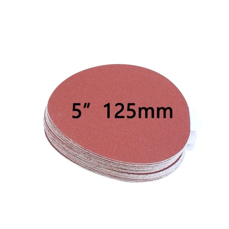 5 Inch 125mm Back Glue Sticker Sandpaper Dry Abrasive Red Sanding Disc For Wood Floor Metal 40 60 80 100 120 150 180-2000 Grit